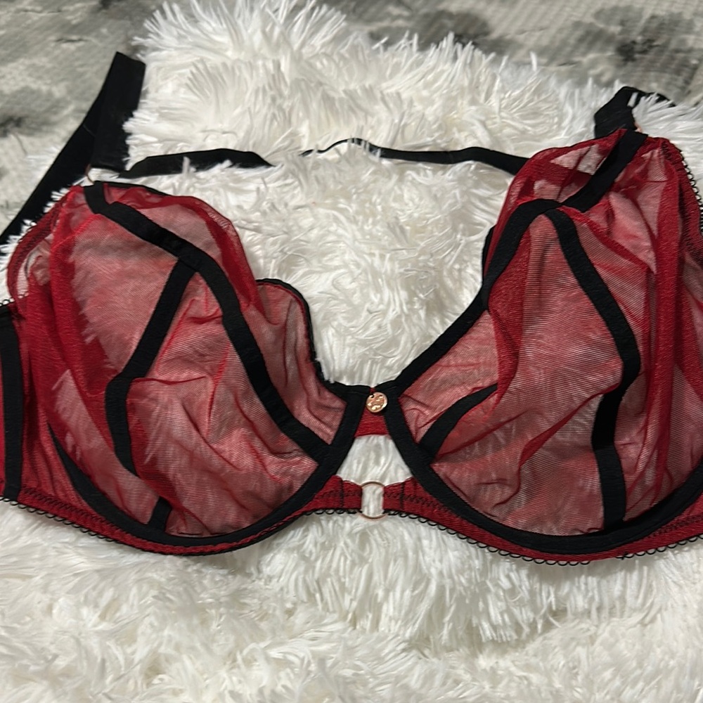 Red and Black Lace Bra Intimates